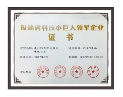 福建省科技小巨人领军企业证书
